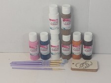 Lot Of 8 Crafter's Water Based Acrylic Paint W/ 4 Paintbrushes  Keychain Crafts