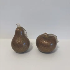 Alfredo Barbini Murano Art Glass Gold Apple & Pear set Vtg Paperweight/Bookends