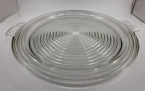 Anchor Hocking Manhattan Clear Depression Glass Platter 16" Round Tray w Handles