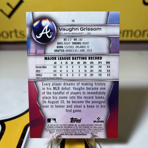 2023 Bowman Platinum - Vaughn Grissom #70 Ice Pattern Foil (RC) - Picture 3 of 3