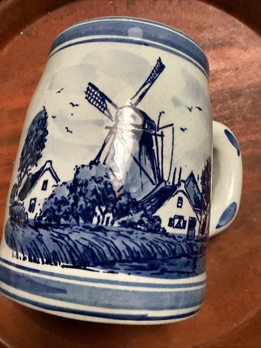 Vintage Mint Delft Blue Windmills Coffee Mug
