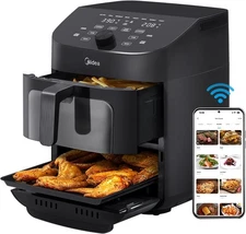 Midea Dual Basket Air Fryer Oven 11 Quart 8 in 1 Functions, Clear Window, Smart