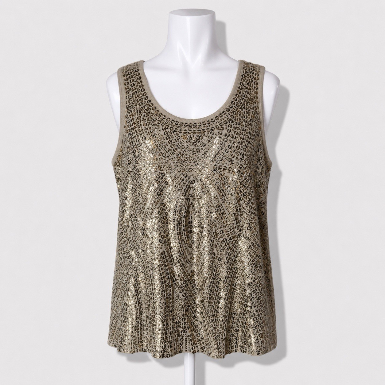 By Chico's Gold Sequin Scoop Neck Tank Top Blouse XL 3 Going Out Sparkle Holiday