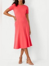 Ann Taylor Short Sleeve Flare Dress Coral Size 10 NWT