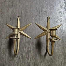  Pair of Mid-Century Modern Syle Solid Brass Starburst Wall Sconces