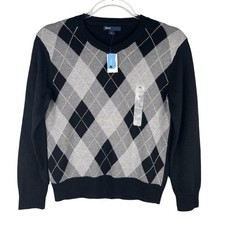 Gap Boys Argyle Sweater Soft Black Gray Medium M New