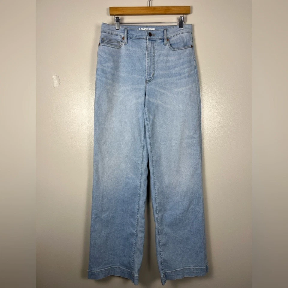 Pantalones de mezclilla elásticos Lands' End tiro alto pierna ancha Foto 3 de 4
