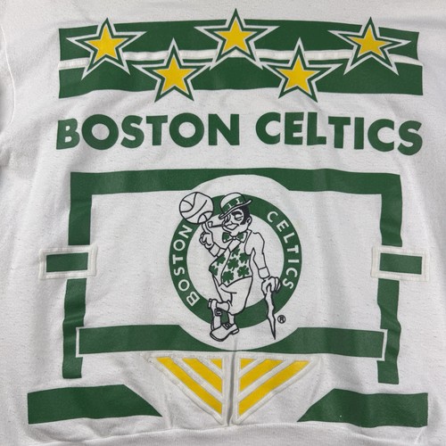 Vintage 90s Boston Celtics Sweatshirt Large White Big Graphic Retro NBA - Picture 3 of 10