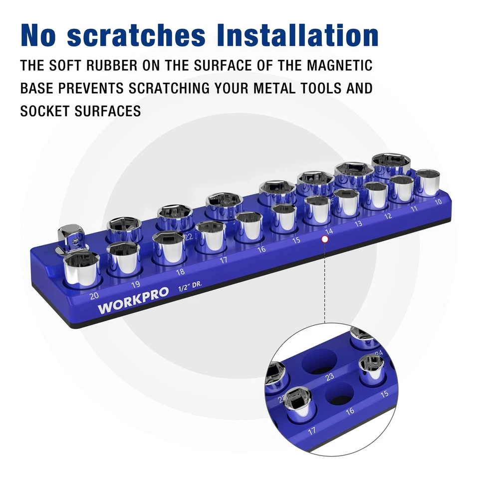 WORKPRO 1/2Inch Magnetic Socket Organizer Metric Holds 19PC Standard Size Socket - Image 4 of 4
