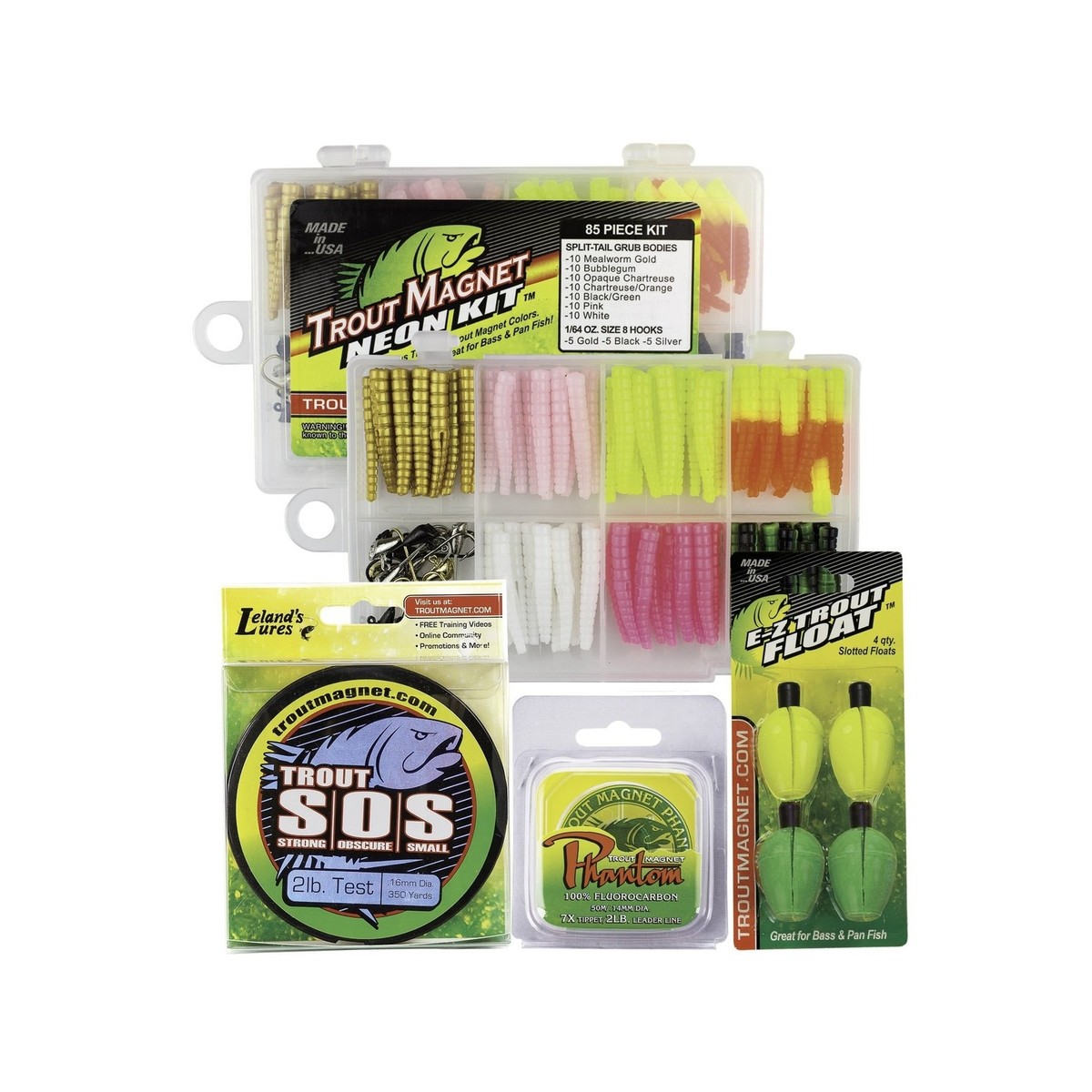 Leland's Lures Trout Magnet Ultimate Bundle 85 Piece Neon Grub