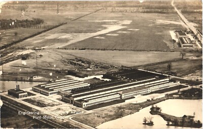 Dearborn MI Ford Engineering Laboratory & Airport Aerial White Border Postcard
