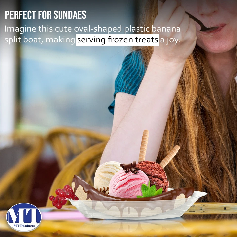 MT Products Clear Banana Split Boats 12 oz - Disposable Sundae Bowls, Pack of 60 - Image 4 of 4