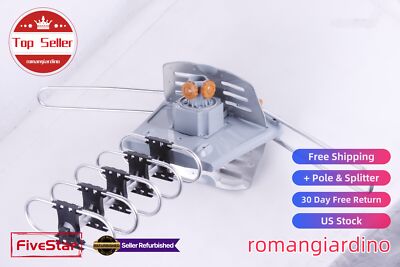 Digital HDTV Outdoor Antenna 1080P UHF VHF FM Amplified Splitter 360 Rotor Pole