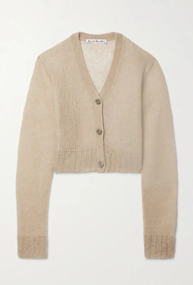 Cárdigan recortado para mujer Acne Studios mezcla mohair transparente abotonada beige talla L