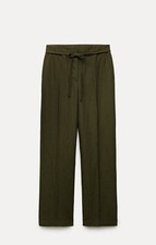 ZARA BELTED WRINKLED PANTS ZW COLLECTION KHAKI, US SIZE XS, S, M, L NEW WITH TAG