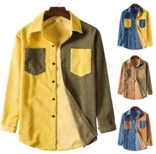 New Fashion Men's Long-sleeve corduroy Shirts Tops Casual Loose Patchwork shirts