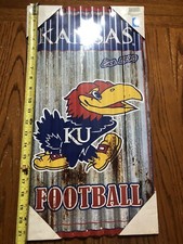 University of Kansas KU CORRUGATED METAL SIGN 12" X 21.5" TIN Jayhawks Fan