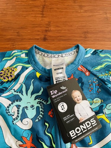 Bonds Sea Fish Submarine Octopus Blue Green Zip Wondersuit Size 0000 NB BNWT - Picture 2 of 2