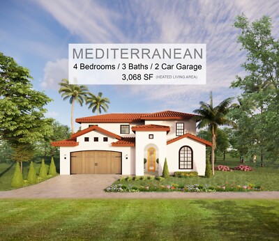 Luxury Modern Mediterranean House Plan Design - 4 Bed 3 Bath Drawings Blueprints