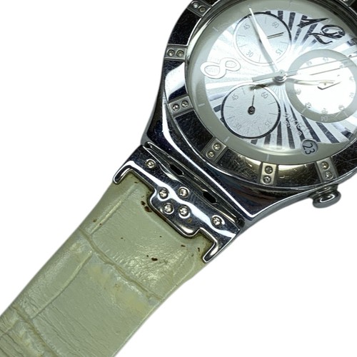 【RARE】SWATCH IRONY SILVER WHITE Chronograph Men Watch Swiss - Picture 9 of 10