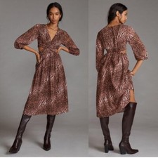 NWT ANTHROPOLOGIE x RANNA GILL $190 Animal Print Cut-Out Midi Dress Size L