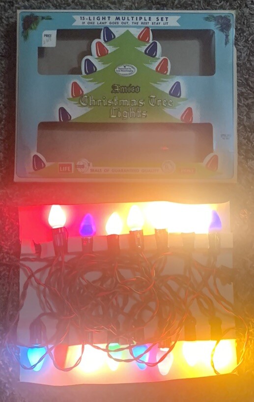 Vintage Amico Christmas Tree Lights W/Box 15 Light Multicolor Set 1950s