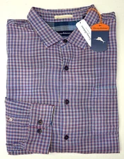 Tommy Bahama Long Sleeve Bering Blue Purple Plaid Shirt Dual Lux Gingham $150