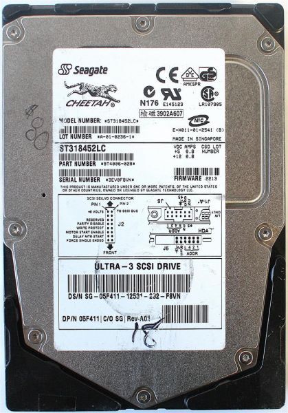 18gb 15k u320 scsi hdd, cheetah st318452lc, 9t4006-028, fw: 2213, dp/n 05f411 r 18gb 15k u320 scsi hdd, cheetah st318452lc, 9t4006-028, fw: 2213, dp/n 05f411 r