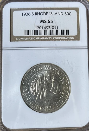 1936-S NGC MS65 Rhode Island Commemorative Silver Half Dollar