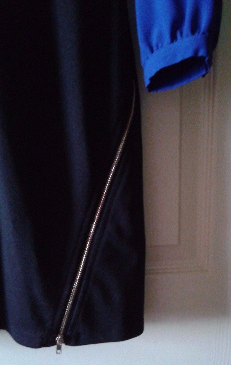 Robe JustFab Femme - Taille S, Bleu/Noir Avec Zip Côté - Neuf Sans Étiquettes