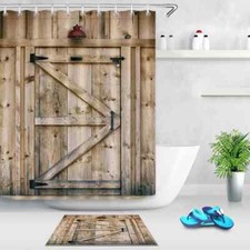 New Plank Middle Door 3D Shower Curtain Waterproof Fabric Bathroom Decoration