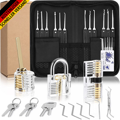 Lockpicking Set, 34 Stück Dietrich Set,3 Transparenten Übungsschlössern + Dietri
