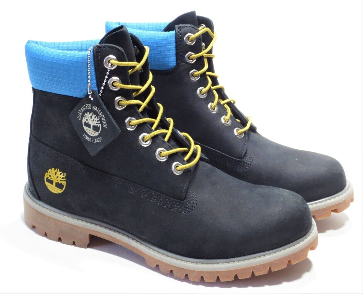 Timberland Men's 6 Inch Black Blue Leather Waterproof Boots Timberland Men's 6 Inch Black Blue Leather Waterproof Boots