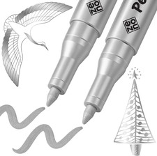Metallic Silver Paint Pens - 2 Oil-Based Permanent Markers, 0.7mm Tip