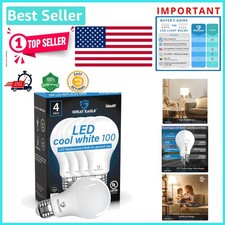 Great Eagle A19 LED Bulbs 100W Equivalent - 15W Cool White, 1500 Lumens - 4 Pack