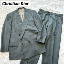Christian Dior Double Breasted Suit Set Gray Wool Mohair M Vintage 2PC