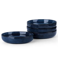 LIANYU 4-Pack Stoneware Pasta Bowls 35oz Salad Soup Plates Wide Shallow Dishw...