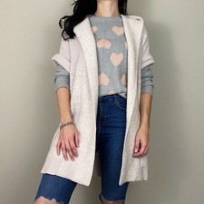 Intermix WOMENS MEDIUM/LARGE Rolled Sleeve Pink/White Ribbed Hooded Cardigan