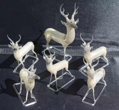 Antique German Blown Mercury Glass Deer Herd Figurine Lot 6 Bimini Lauscha 1920s