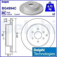 2X Bremsscheibe Delphi BG4994C 2 Bremsscheiben Hinterachse Hinten