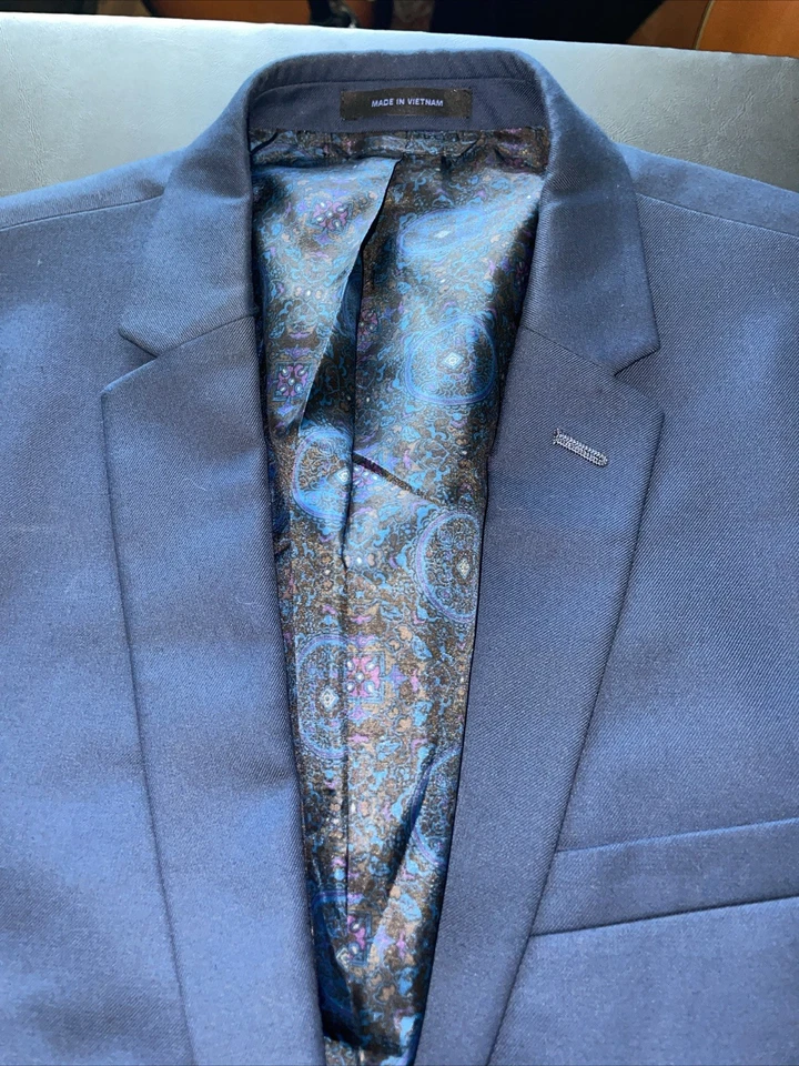 Andrew Fezza Blazer 40R Slate Blue Polyester Blend Button Jacket Pockets sown - Image 2 of 4