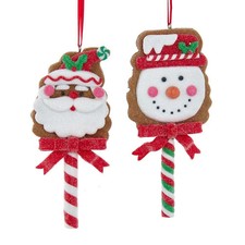 Gingerbread Santa and Snowman Cookie Pops Ornament Set D4150 Sweet Shoppe