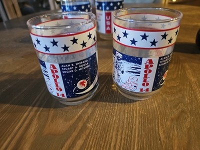 Vtg Libbey Man On The Moon Juice Glasses Apollo 14 Lot Of 2