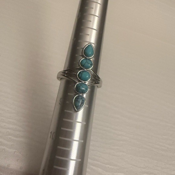 Turquoise Stone Vertical Statement Ring Silver To… - image 1