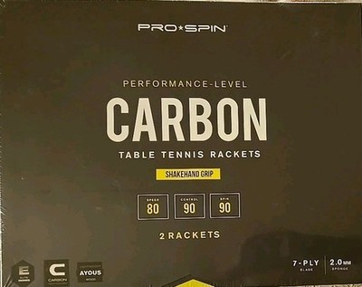 2 Pack Box PRO-SPIN Ping Pong Paddles with Carbon Elite Series 7-Ply Blade 2.0mm