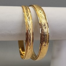 Vintage Monet Bangle Bracelet Etched Brushed Gold Tone Medium 7.75