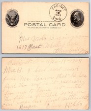 1903 Cabinet OH Postal Card William McKinley Cambridge Ohio Addressed
