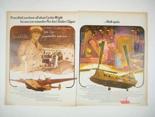 Curtiss Wright Pan Am Yankee Clipper Aviation 1939 1960s Helicopter Dual Ad 2 PG