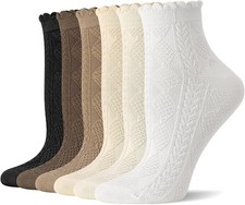 6 Pairs Ankle Ruffle Socks Cute Frilly Comfort Breathable Cotton Socks