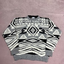 Vintage Knitted Jumper Abstract Patterned Grandad Knit Sweater Men's Xl